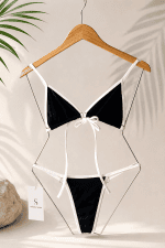 Biquíni de fita preto com viés branco + saída de praia - Imagem 2